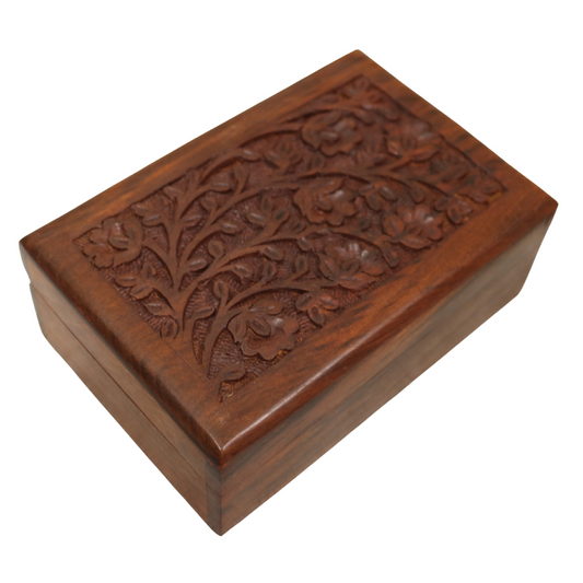 Floral Carved Indian Wood Rosewood Keepsake Trinket Wooden Decorative Box