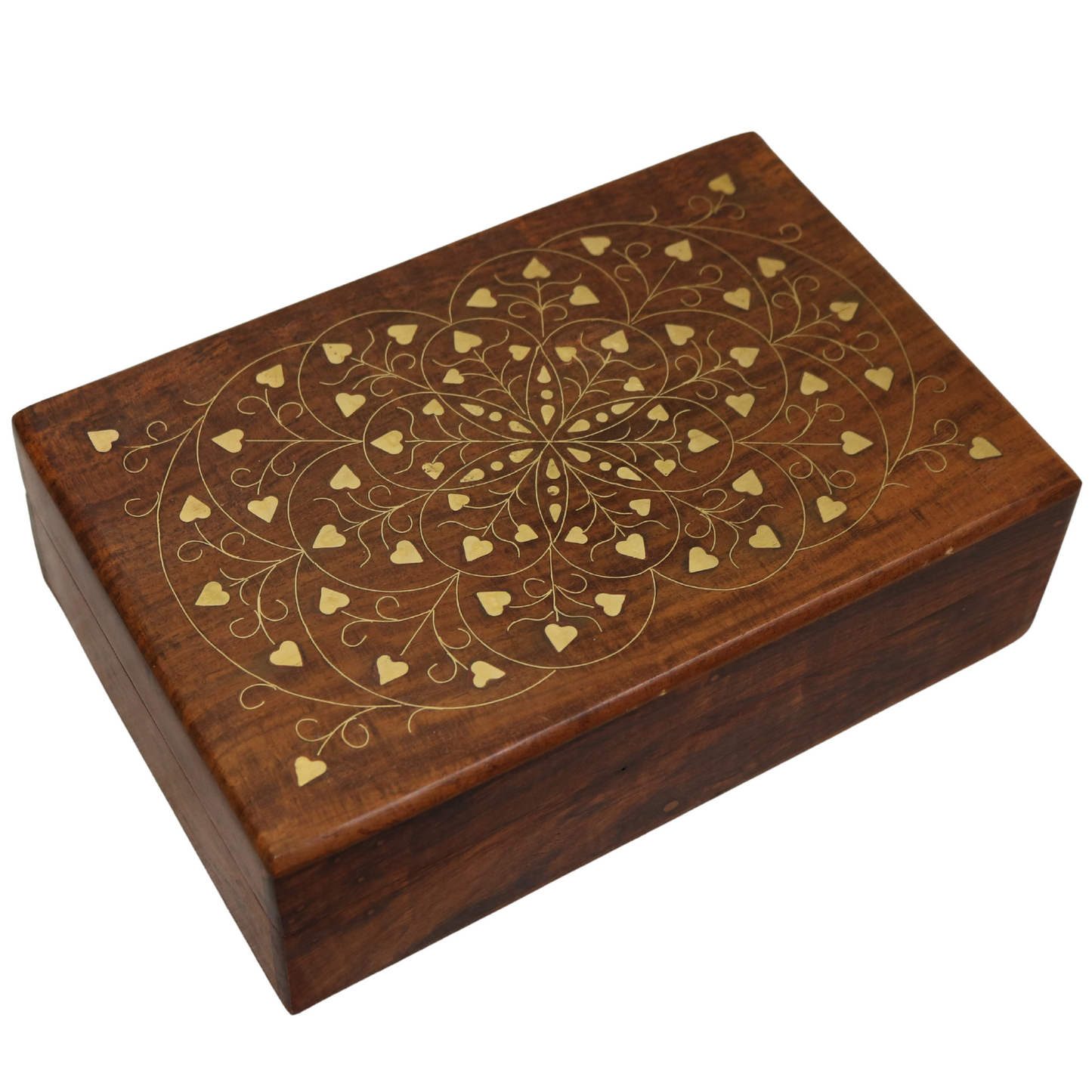 Heart Brass Inlay Indian Wood Rosewood Storage Keepsake Wooden Decorative Box