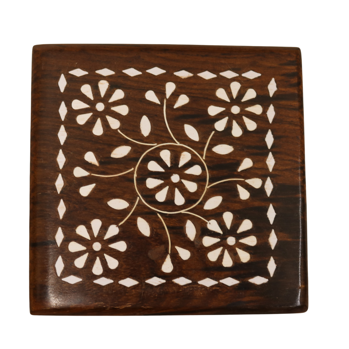 White Inlay Indian Wood Rosewood Storage Keepsake Wooden Decorative Box