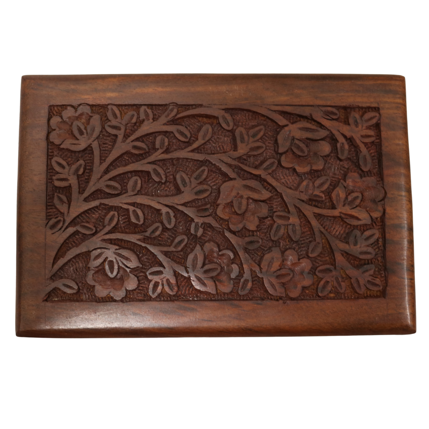 Floral Carved Indian Wood Rosewood Keepsake Trinket Wooden Decorative Box