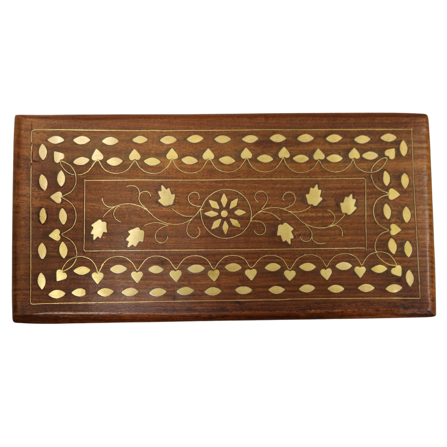 Brass Inlay Indian Wood Rosewood Storage Keepsake Wooden Decorative Pen Box