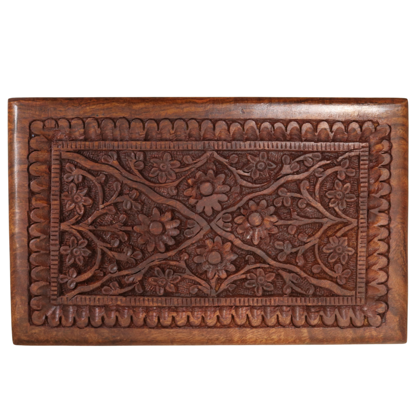 4 Rosette Floral Carved Indian Wood Rosewood Trinket Keepsake Decorative Box