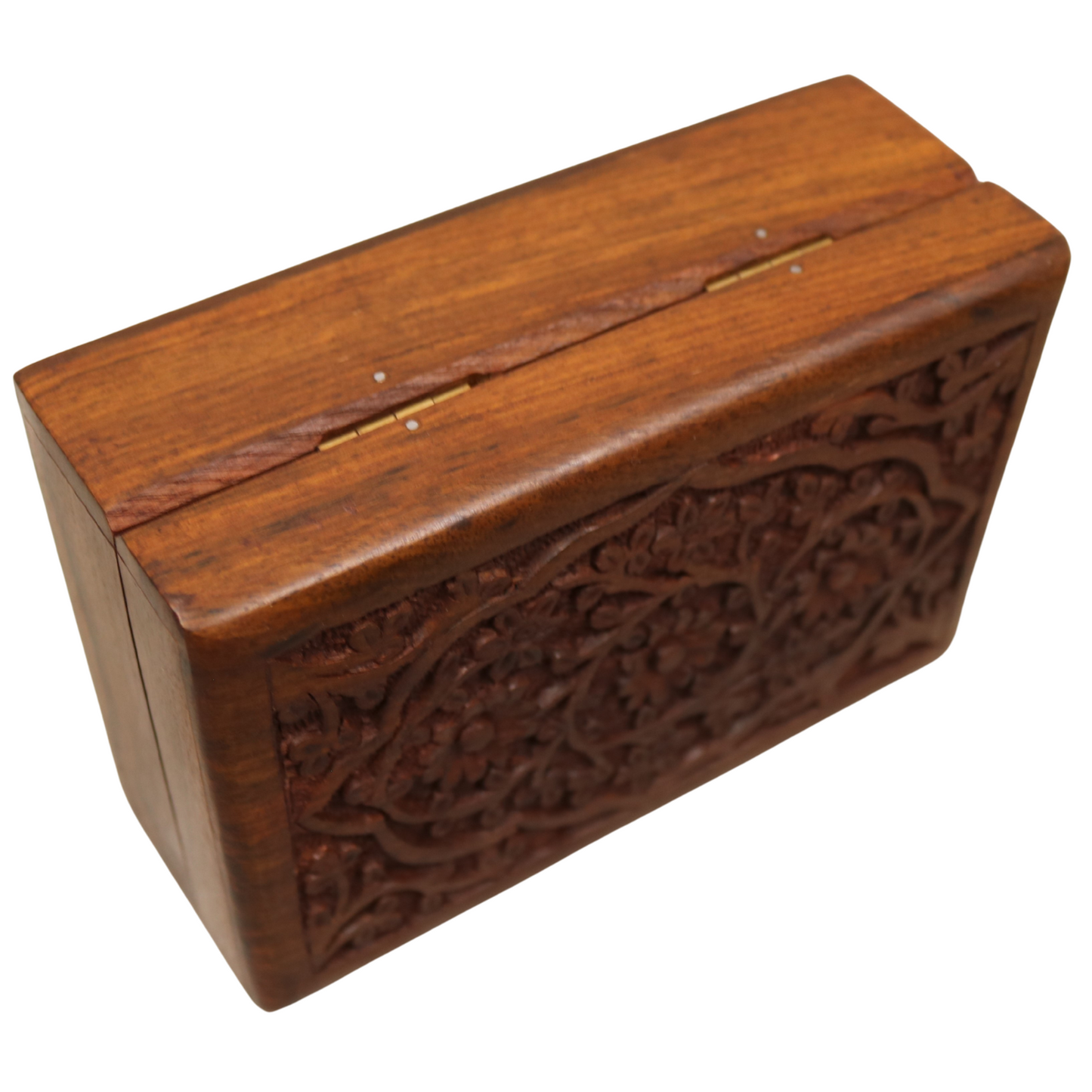 3 Rosette Floral Carved Indian Wood Rosewood Trinket Keepsake Wooden Decorative Box