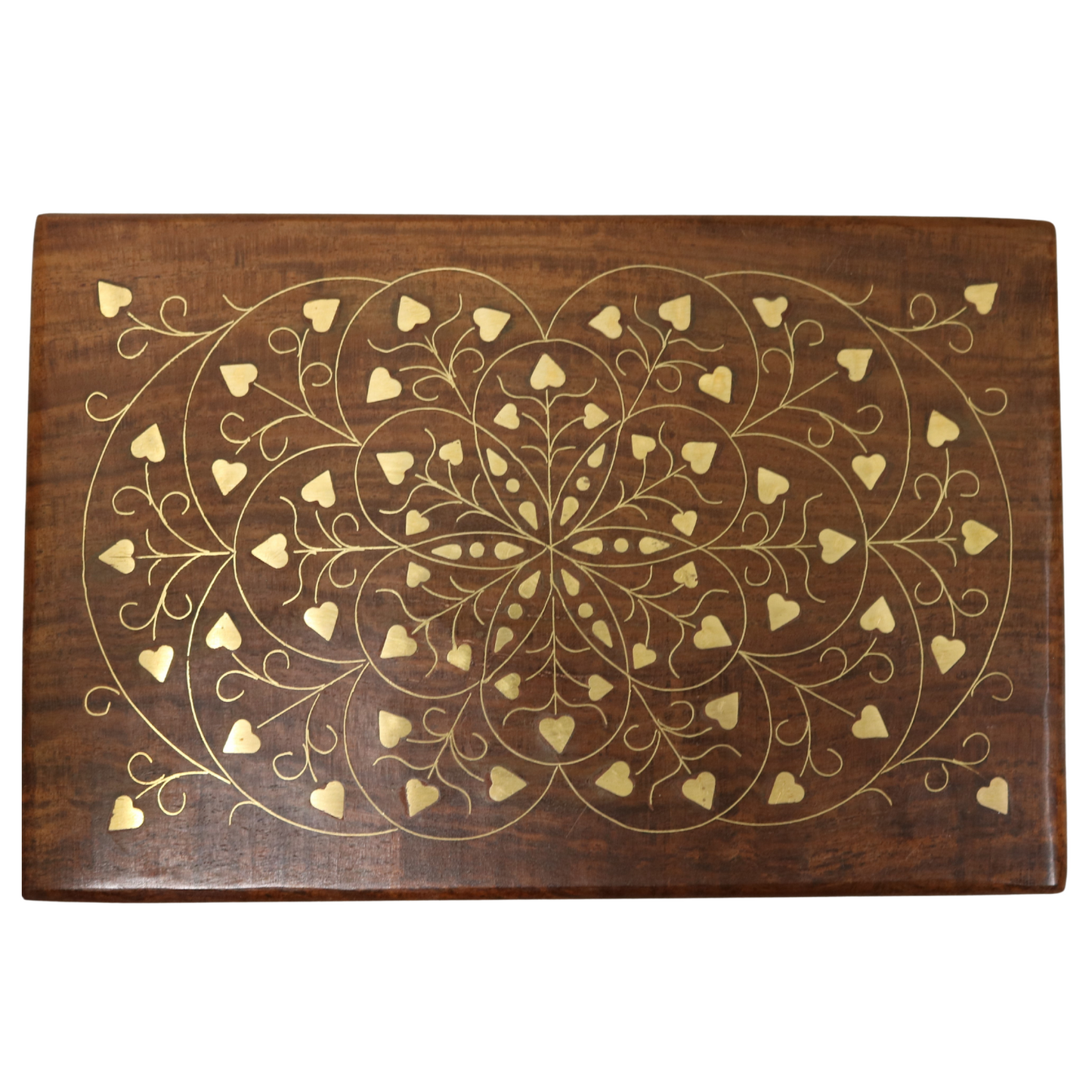 Heart Brass Inlay Indian Wood Rosewood Storage Keepsake Wooden Decorative Box