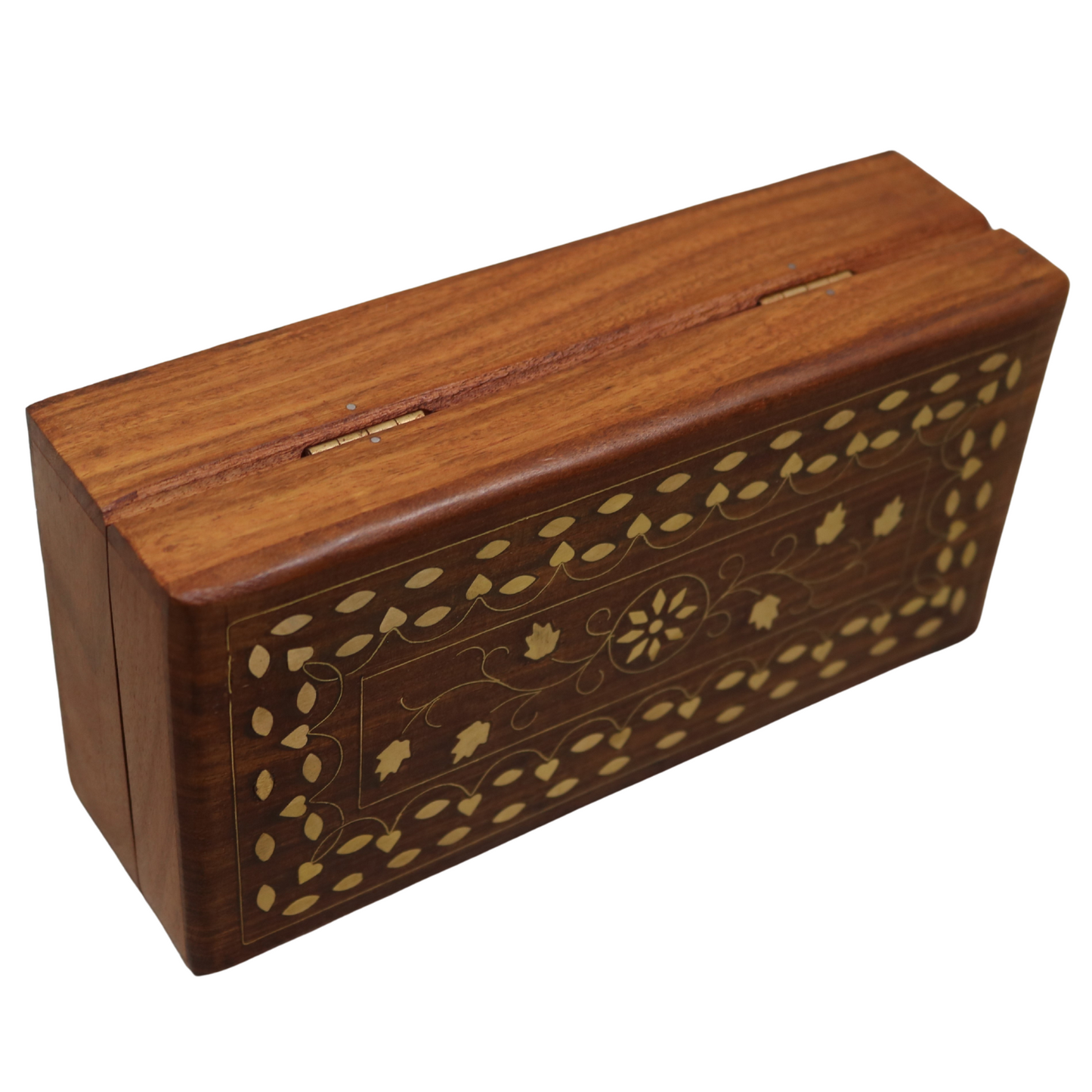 Brass Inlay Indian Wood Rosewood Storage Keepsake Wooden Decorative Pen Box