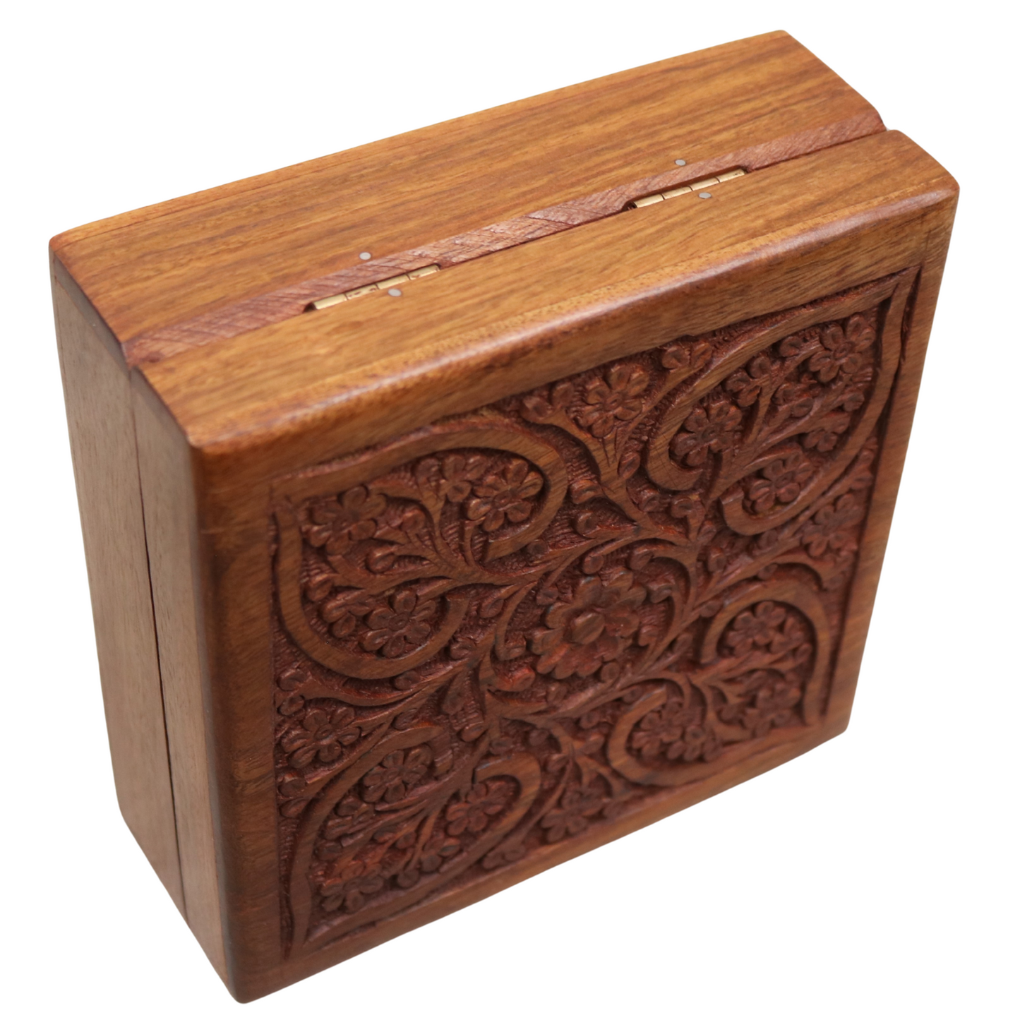 Floral Carved Leaf Indian Wood Rosewood Keepsake Trinket Wooden Decorative Box