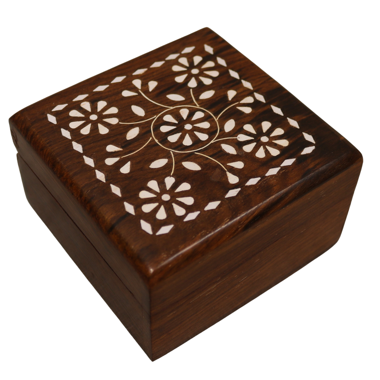 White Inlay Indian Wood Rosewood Storage Keepsake Wooden Decorative Box