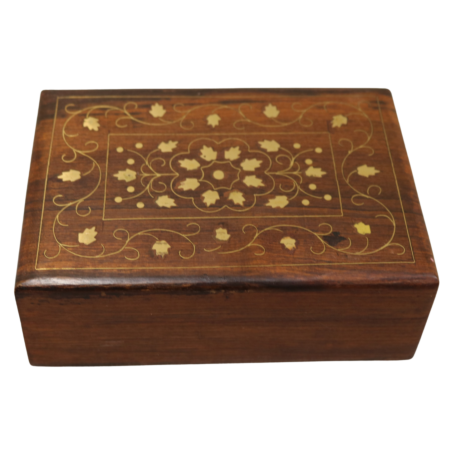 Leaf Brass Inlay Indian Wood Rosewood Storage Keepsake Wooden Decorative Box