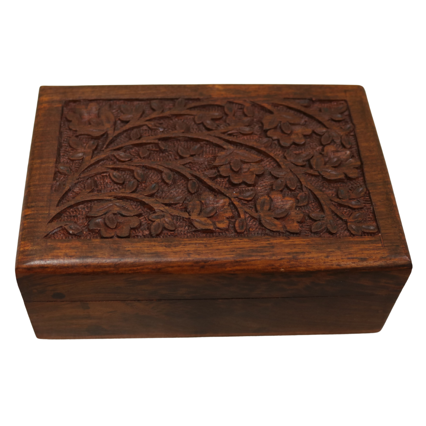 Floral Carved Indian Wood Rosewood Keepsake Trinket Wooden Decorative Box