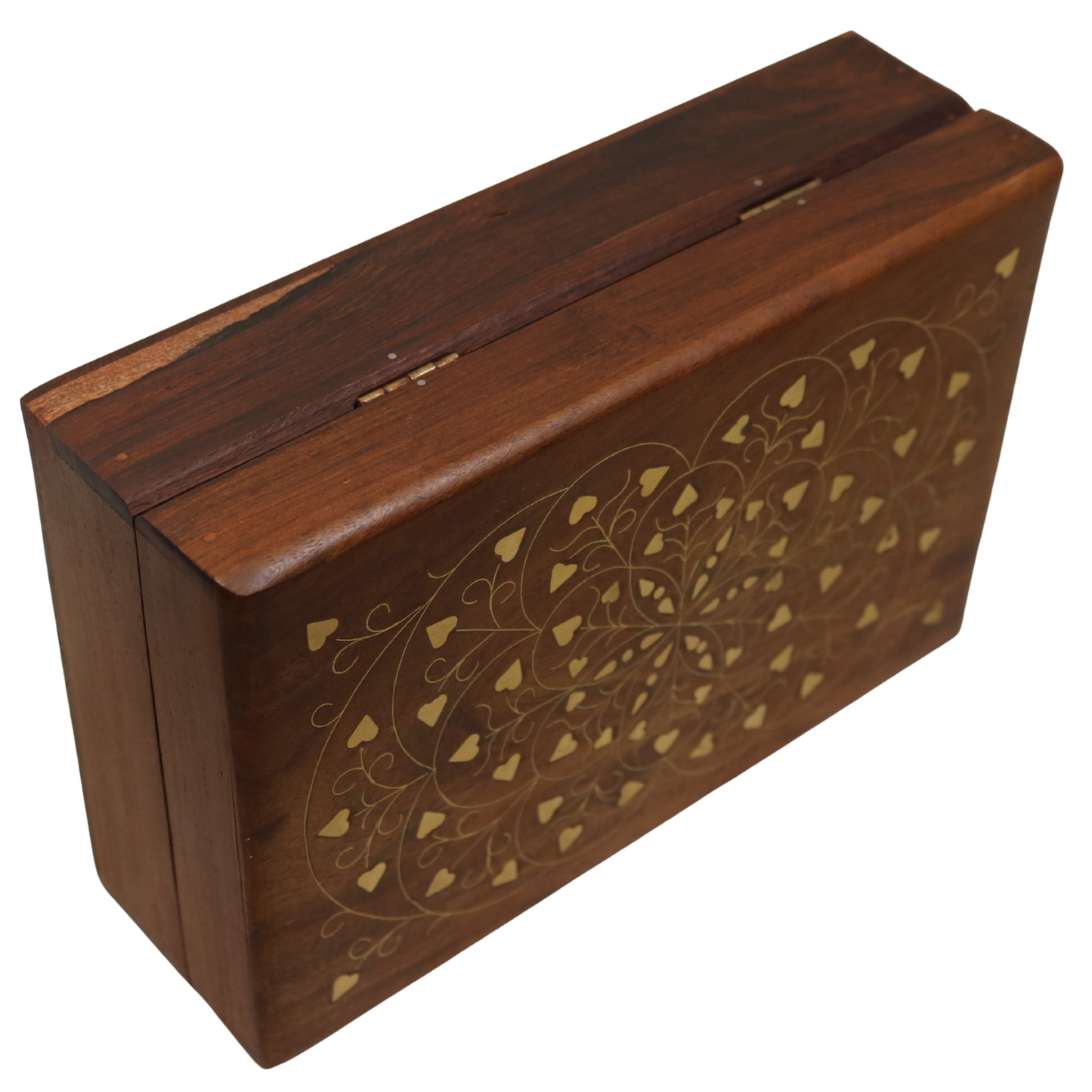 Heart Brass Inlay Indian Wood Rosewood Storage Keepsake Wooden Decorative Box