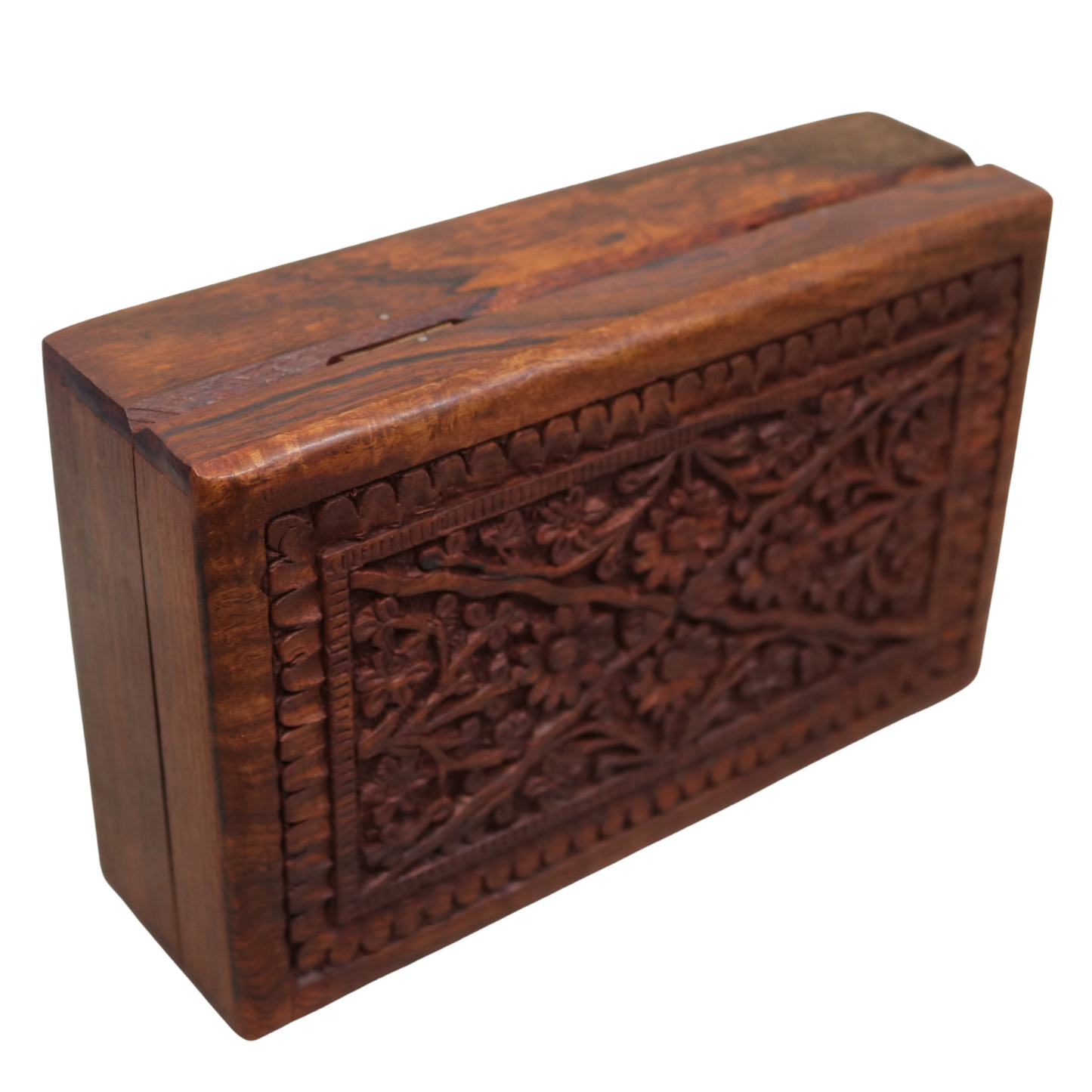 4 Rosette Floral Carved Indian Wood Rosewood Trinket Keepsake Decorative Box