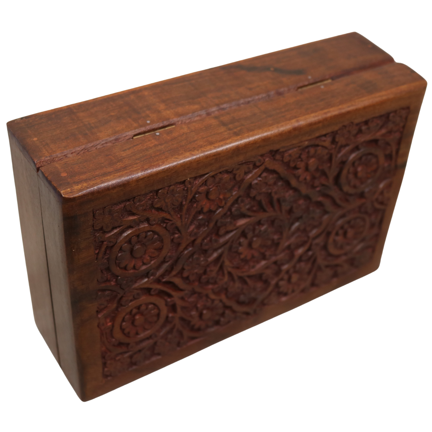 5 Rosette Floral Carved Indian Wood Rosewood Trinket Keepsake Wooden Decorative Box