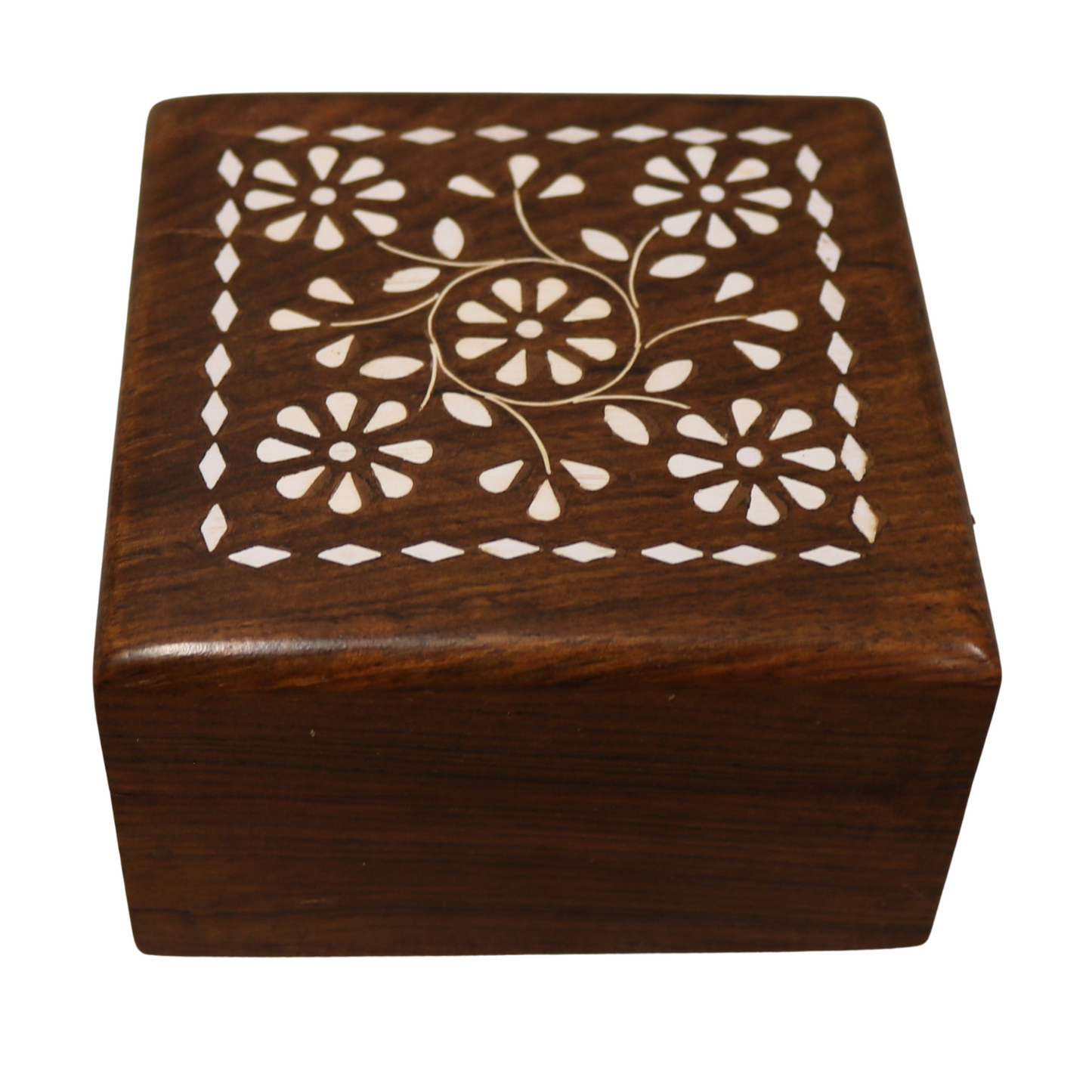 White Inlay Indian Wood Rosewood Storage Keepsake Wooden Decorative Box