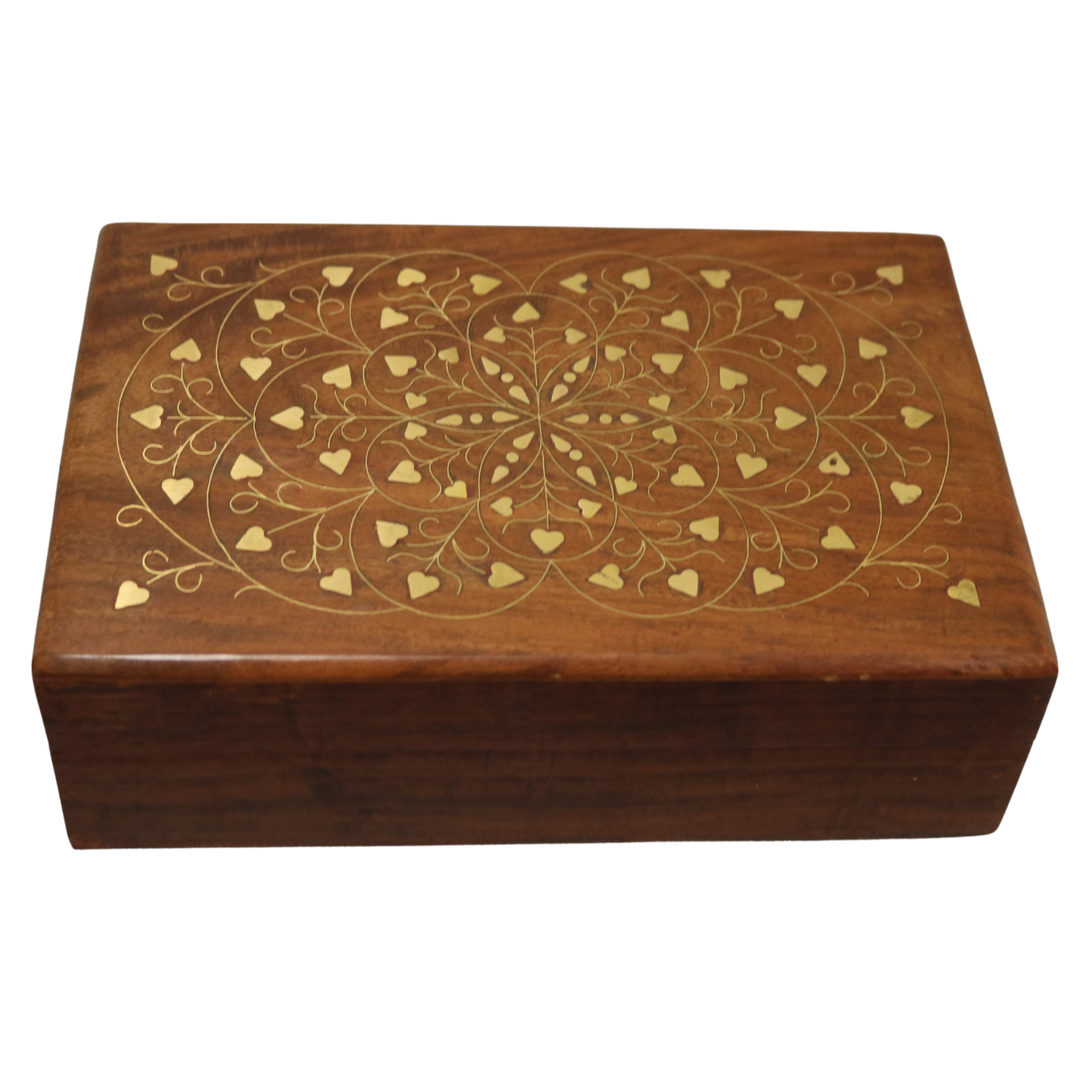 Heart Brass Inlay Indian Wood Rosewood Storage Keepsake Wooden Decorative Box