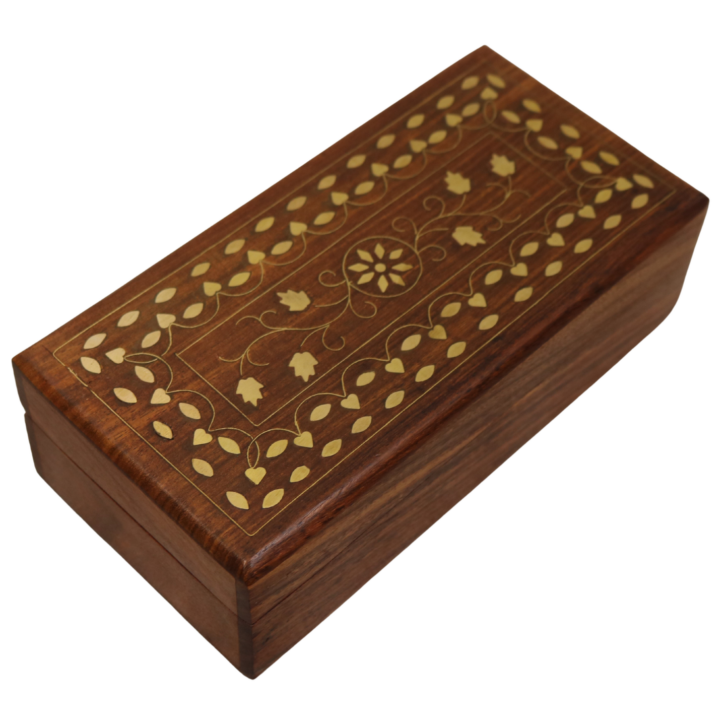 Brass Inlay Indian Wood Rosewood Storage Keepsake Wooden Decorative Pen Box