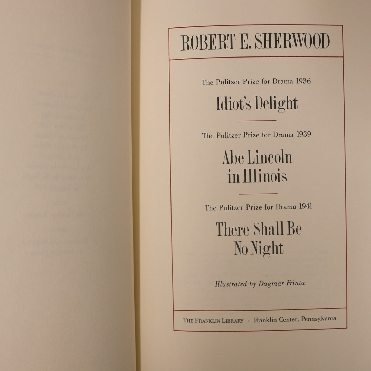 Robert E. Sherwood Three Plays Idiot's Delight Franklin Library Fiction Used Book