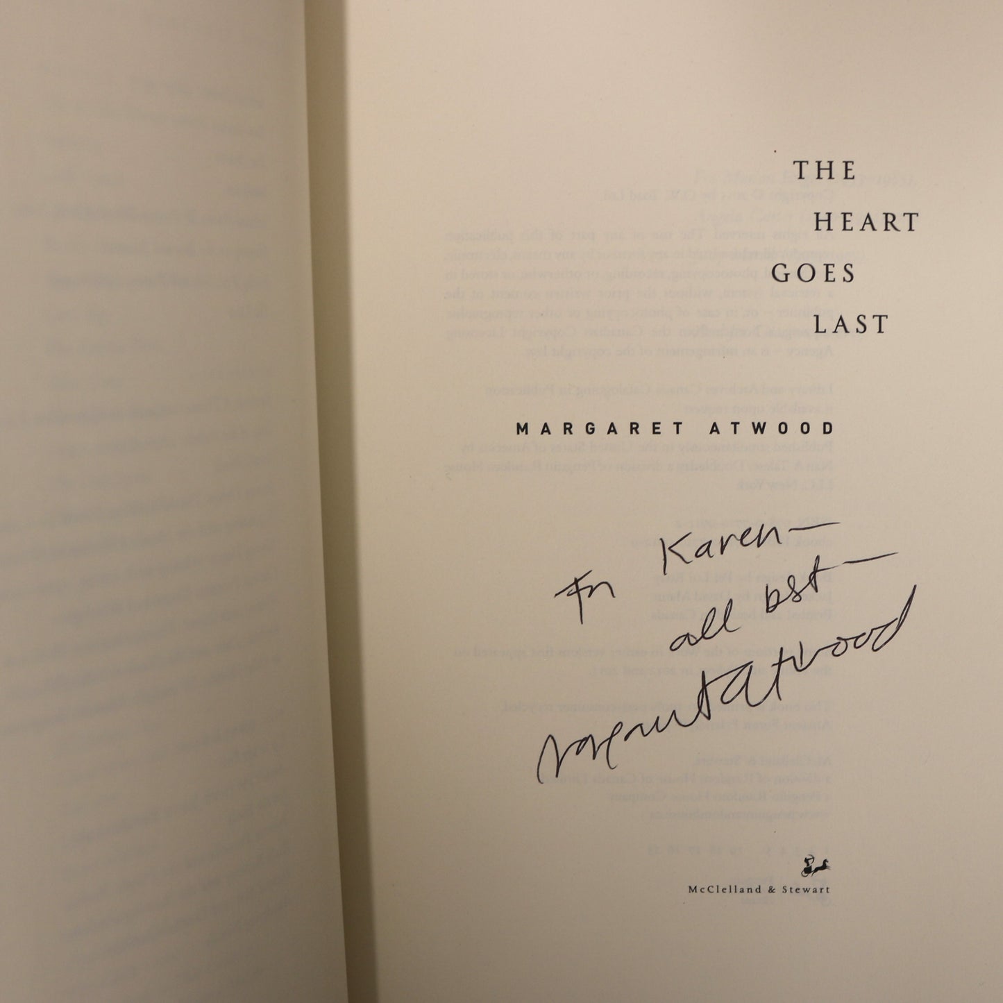 The Heart Goes Last Margaret Atwood Fiction Novel First Edition Used Book