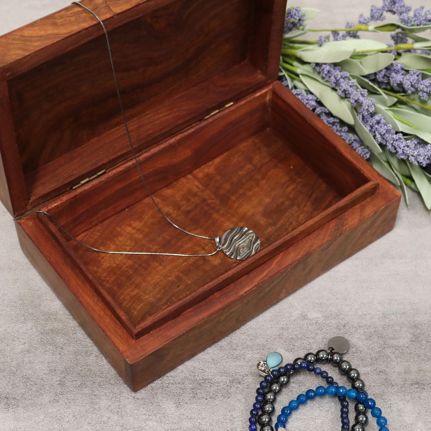 4 Rosette Floral Carved Indian Wood Rosewood Trinket Keepsake Decorative Box