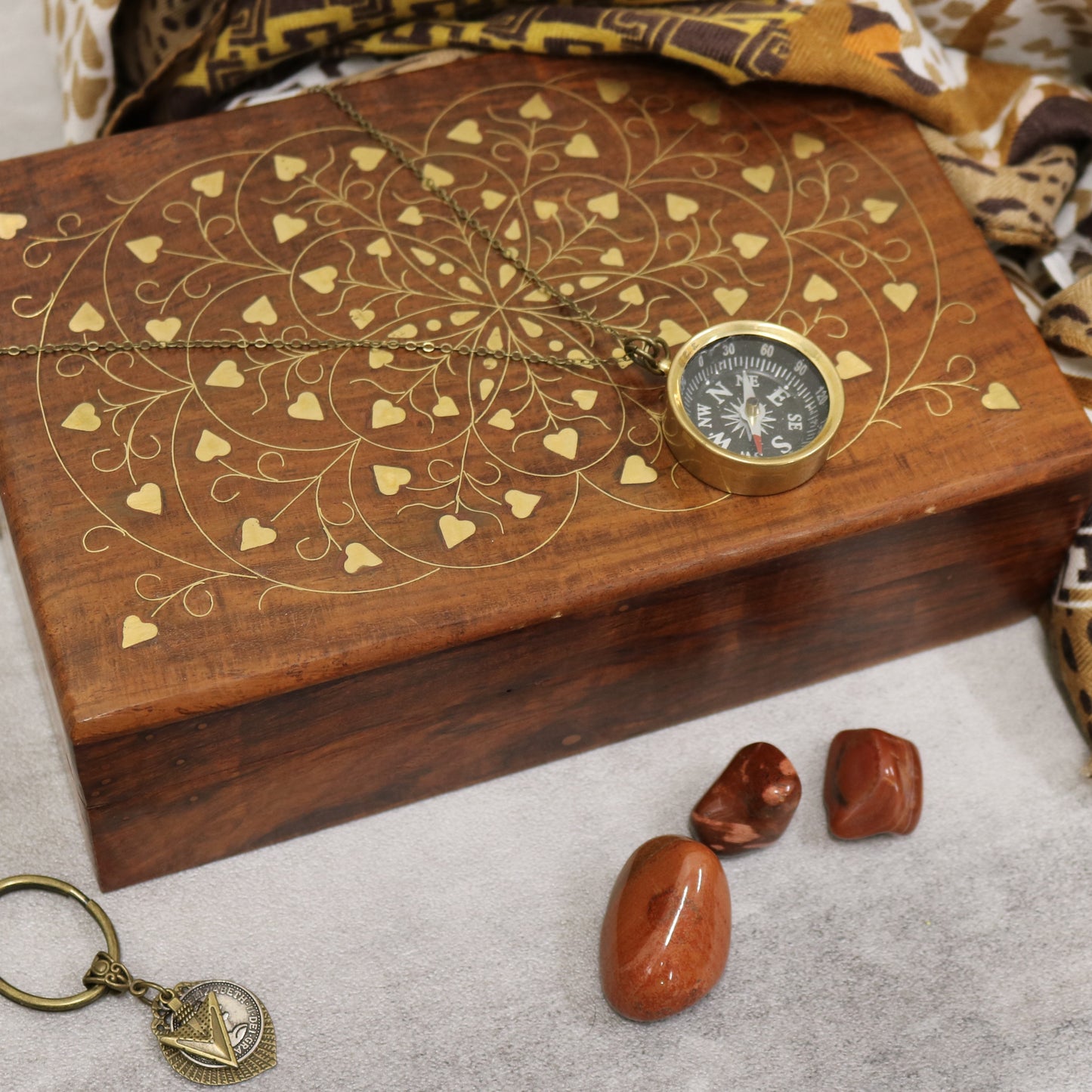 Heart Brass Inlay Indian Wood Rosewood Storage Keepsake Wooden Decorative Box