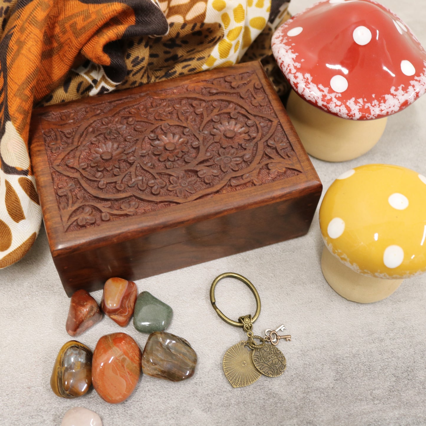 3 Rosette Floral Carved Indian Wood Rosewood Trinket Keepsake Wooden Decorative Box