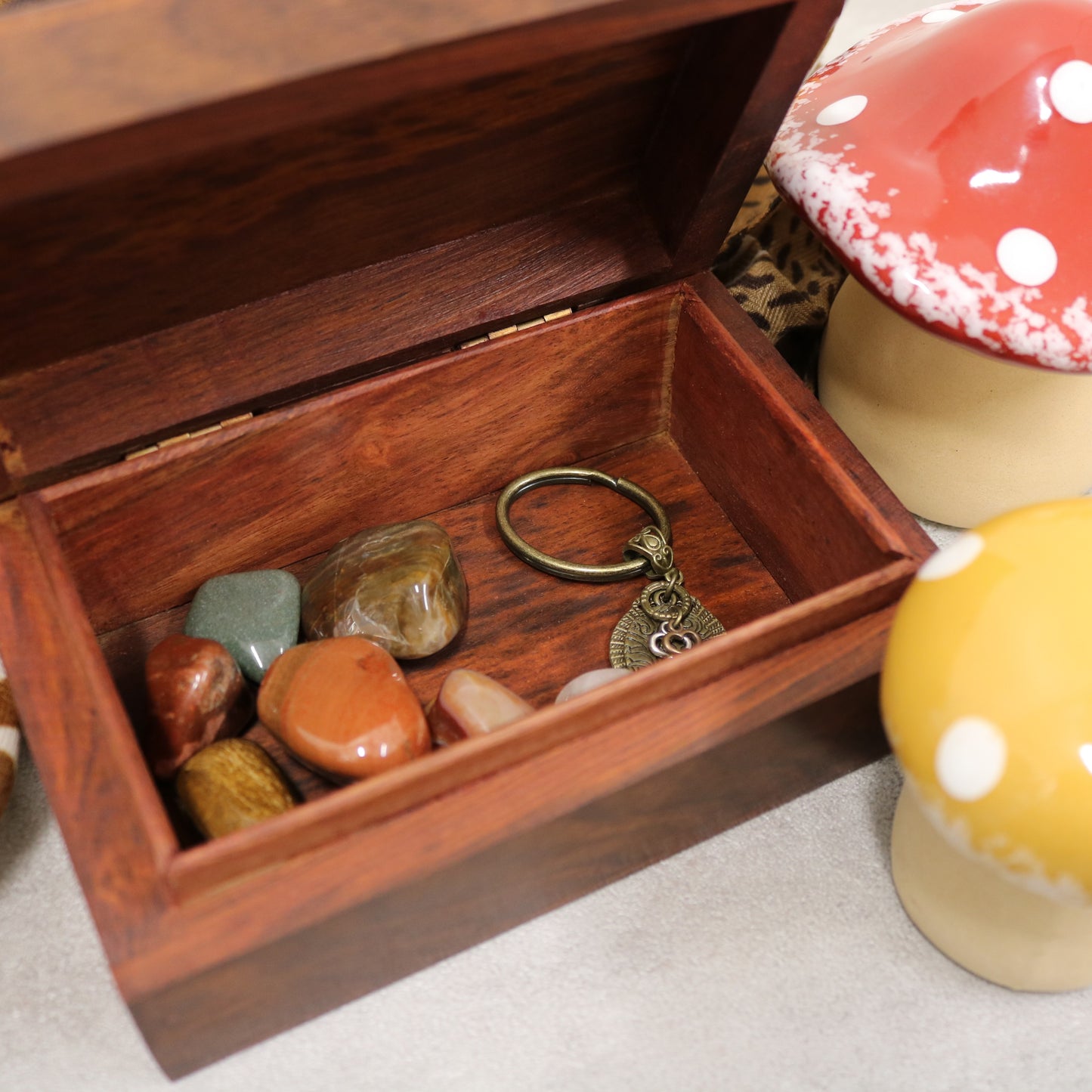 3 Rosette Floral Carved Indian Wood Rosewood Trinket Keepsake Wooden Decorative Box