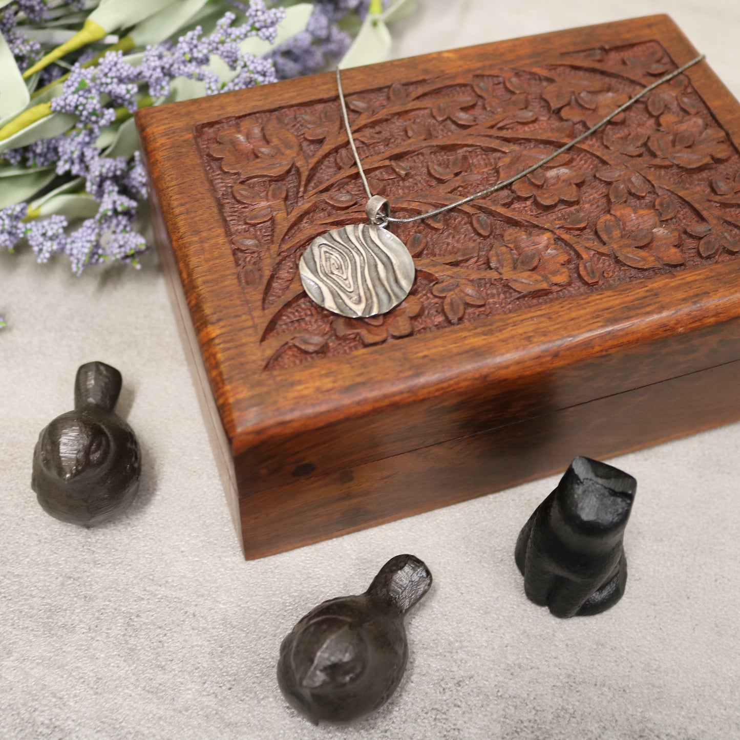 Floral Carved Indian Wood Rosewood Keepsake Trinket Wooden Decorative Box