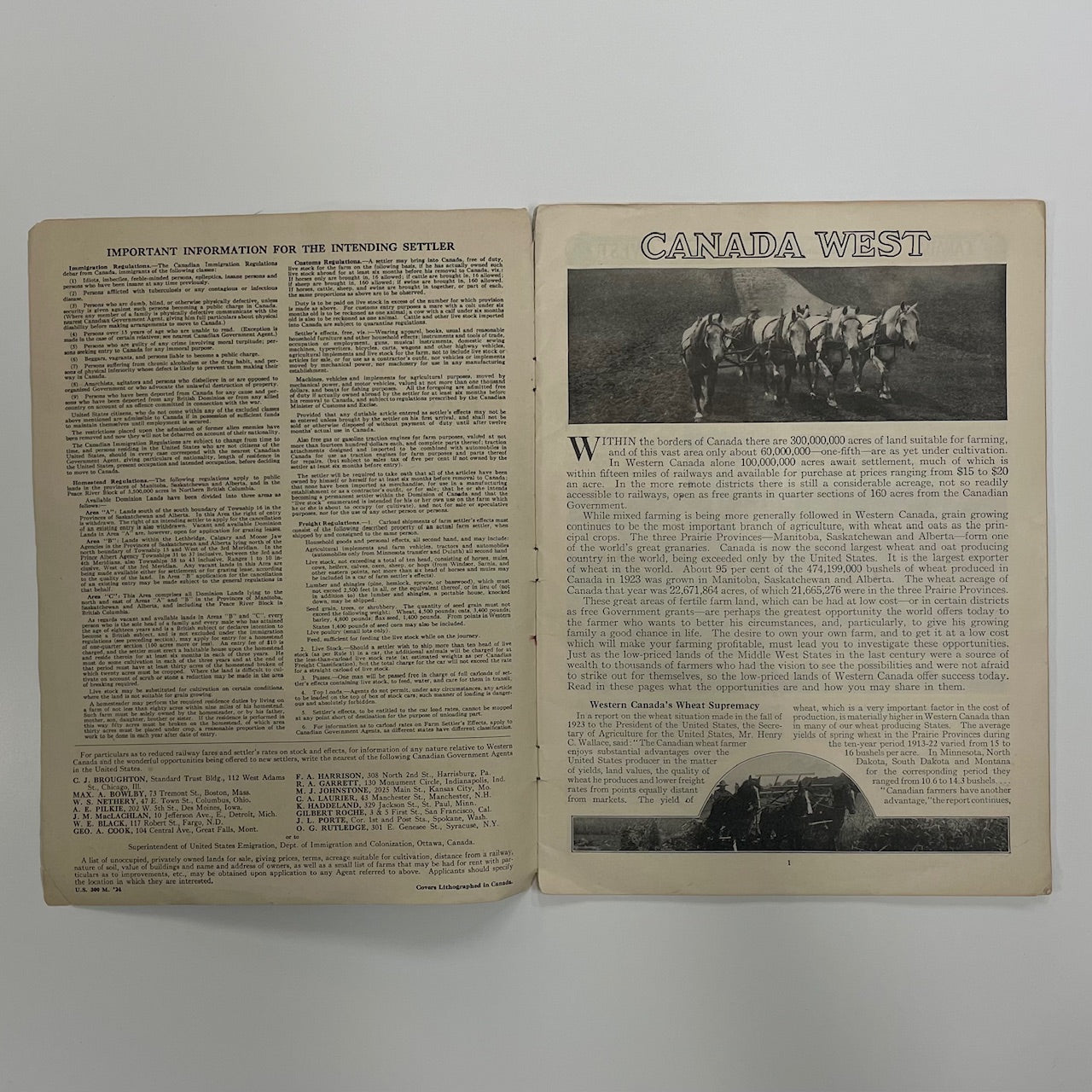 Canada West 1924 Alberta Saskatchewan Manitoba History Pamphlet Settler Magazine