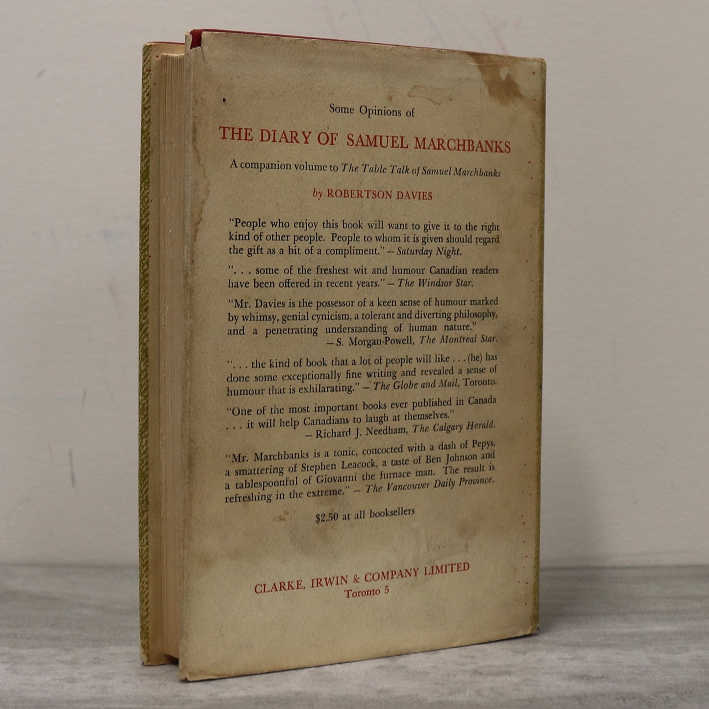 The Table Talk of Samuel Marchbanks Robertson Davies 1st Canadian Edition Book